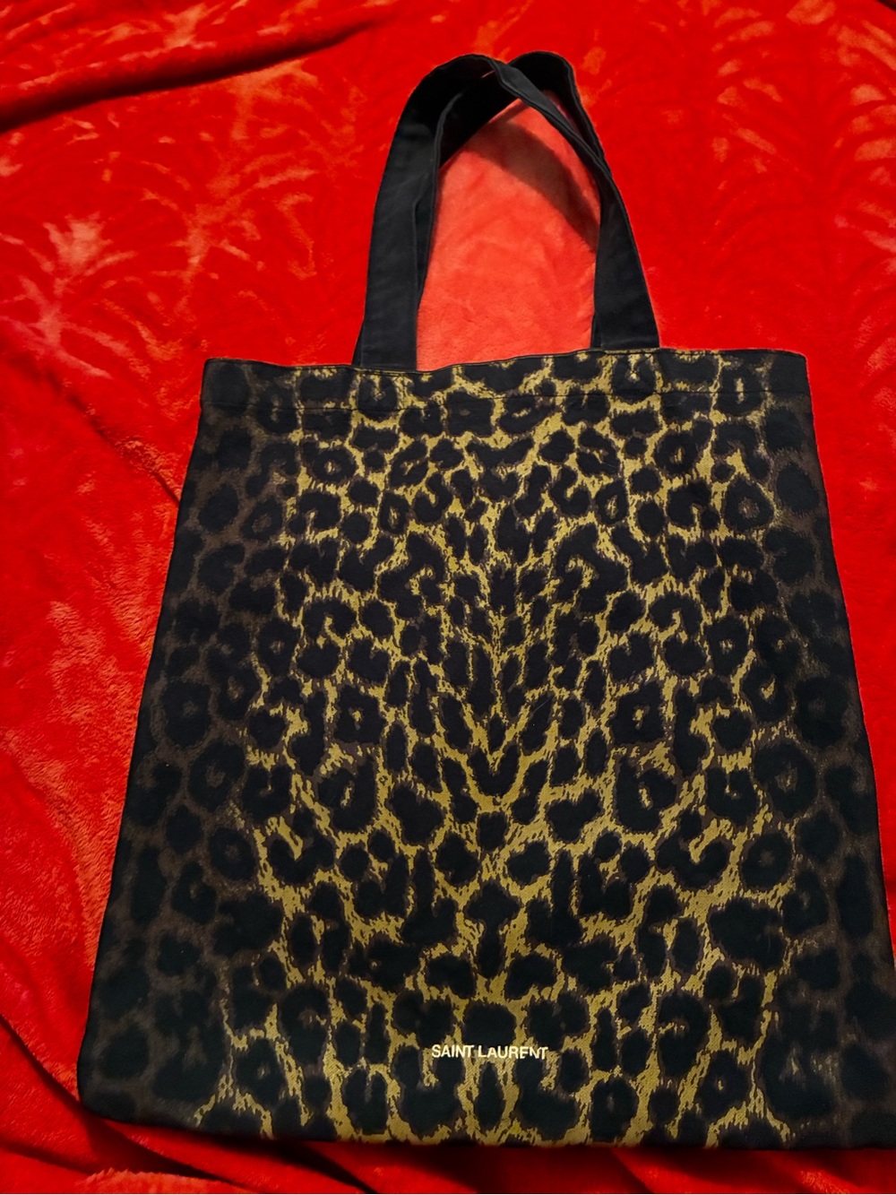 Saint Laurent Black and Gold Leopard-Print Tote Bag
